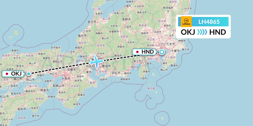 LH4865 Lufthansa Flight Map: Okayama to Tokyo