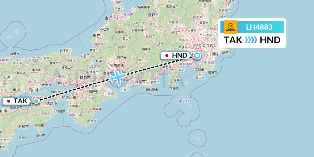 LH4883 Lufthansa Flight Map: Takamatsu to Tokyo