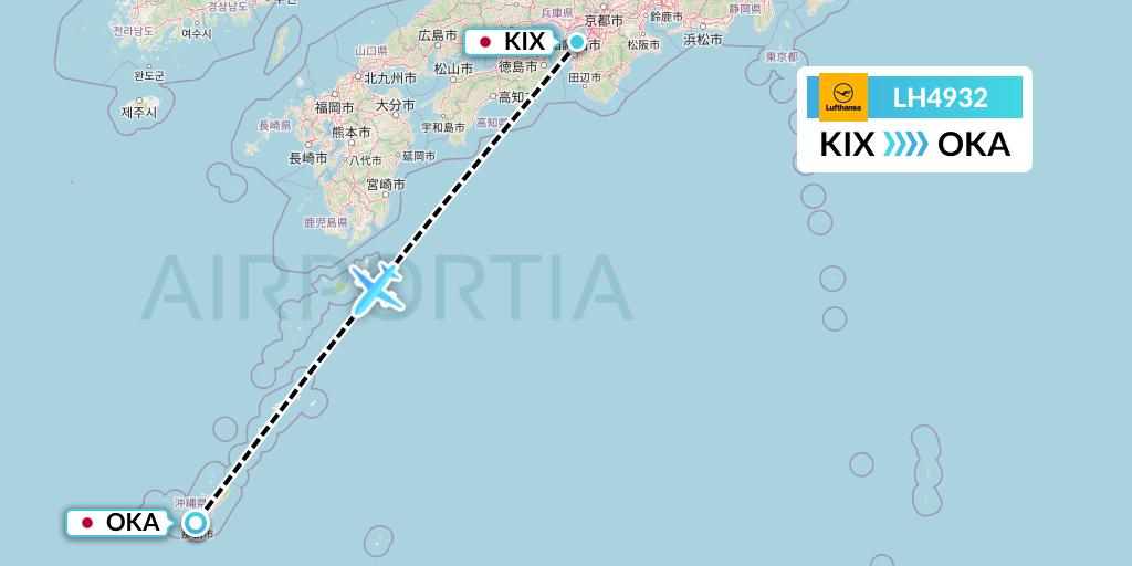 LH4932 Lufthansa Flight Map: Osaka to Naha