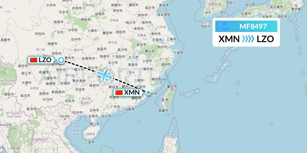 MF8497 Xiamen Airlines Flight Map: Xiamen to Luzhou