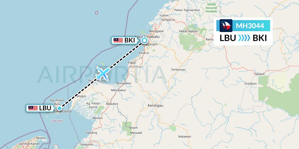MH3044 Malaysia Airlines Flight Map: Labuan to Kota Kinabalu