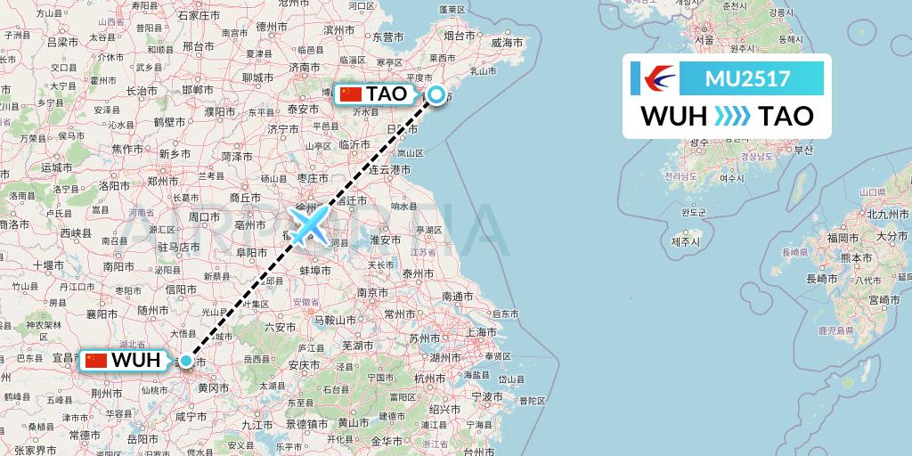 MU2517 China Eastern Airlines Flight Map: Wuhan to Qingdao