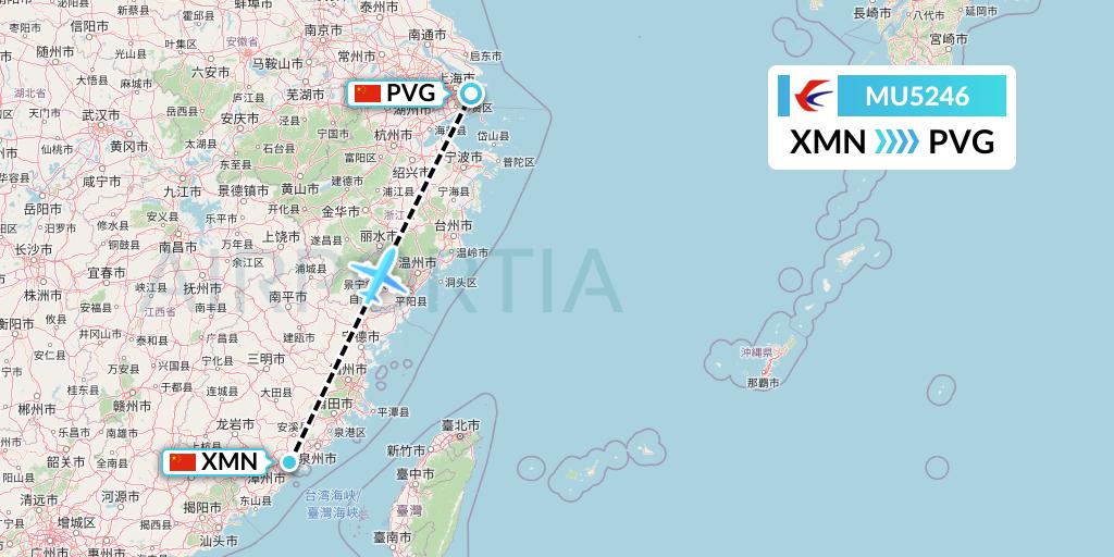 MU5246 China Eastern Airlines Flight Map: Xiamen to Shanghai