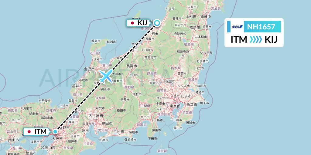 NH1657 All Nippon Airways Flight Map: Osaka to Niigata