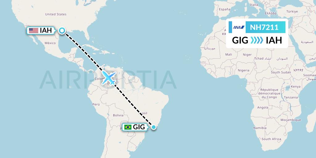 NH7211 All Nippon Airways Flight Map: Rio de Janeiro to Houston