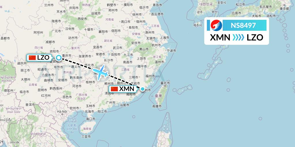 NS8497 Hebei Airlines Flight Map: Xiamen to Luzhou