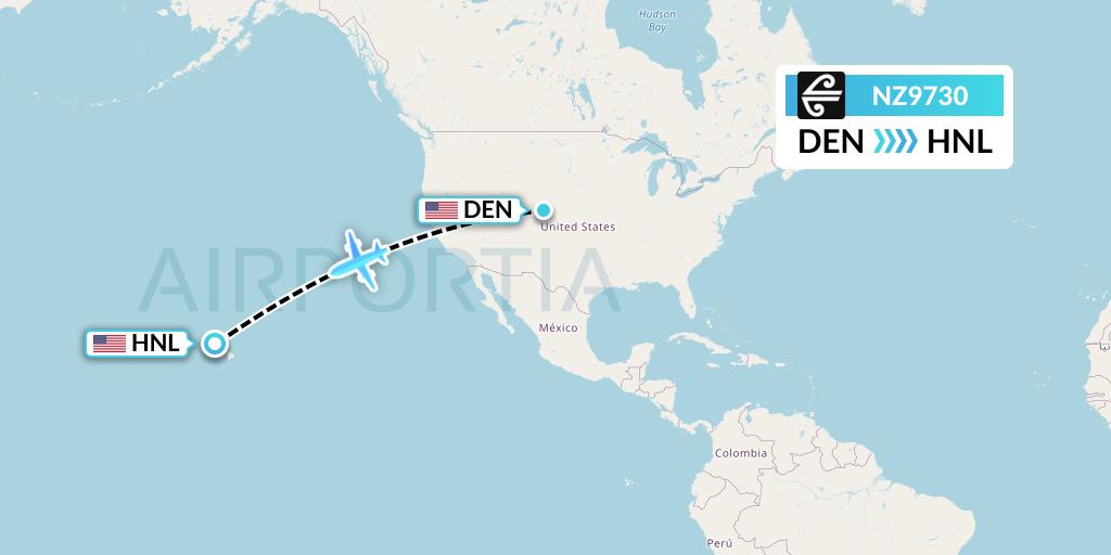 NZ9730 Air New Zealand Flight Map: Denver to Honolulu