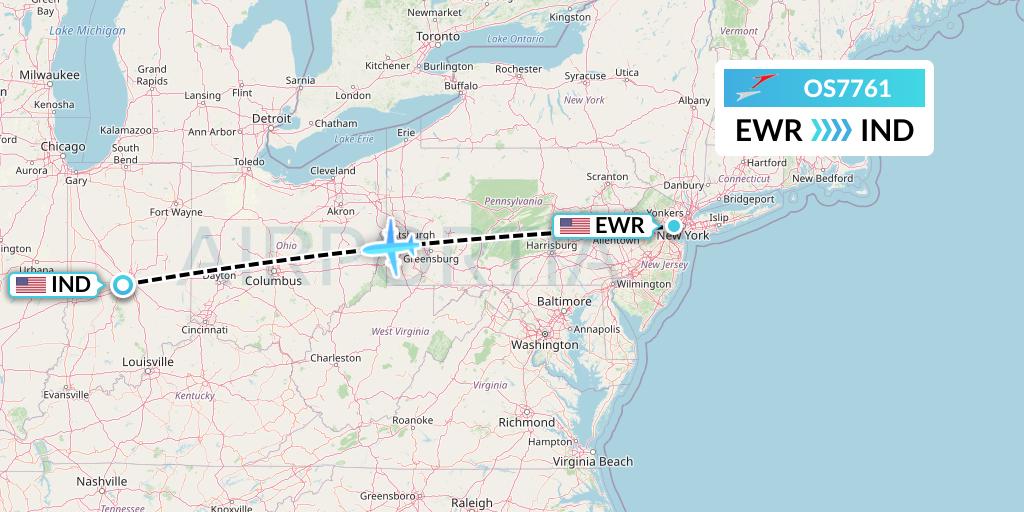 OS7761 Austrian Airlines Flight Map: New York to Indianapolis