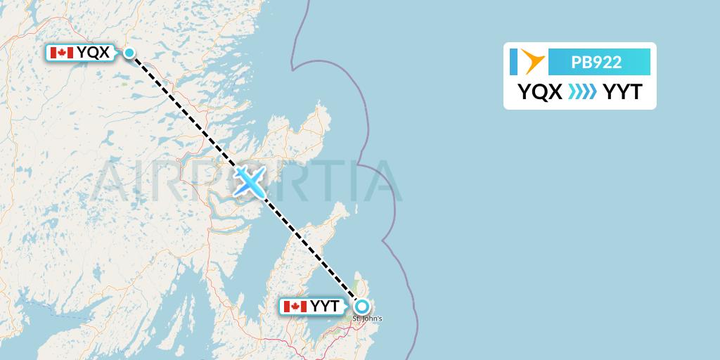 PB922 PAL Airlines Flight Map: Gander to St. John's