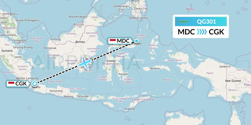 QG301 Citilink Flight Map: Manado to Jakarta
