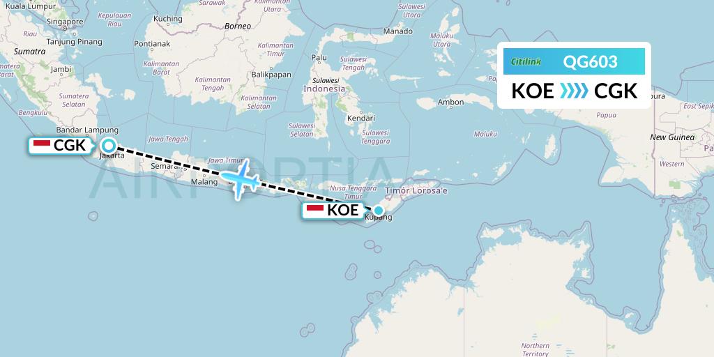 QG603 Citilink Flight Map: Kupang to Jakarta