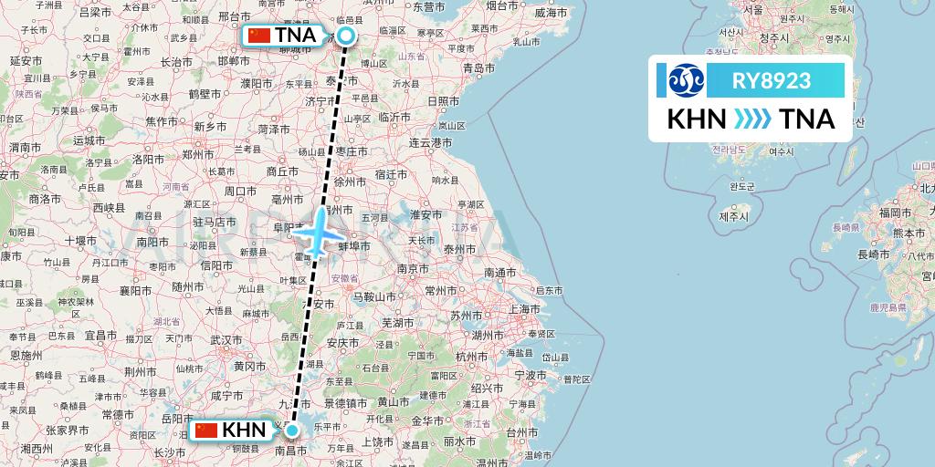 RY8923 Jiangxi Air Flight Map: Nanchang to Jinan