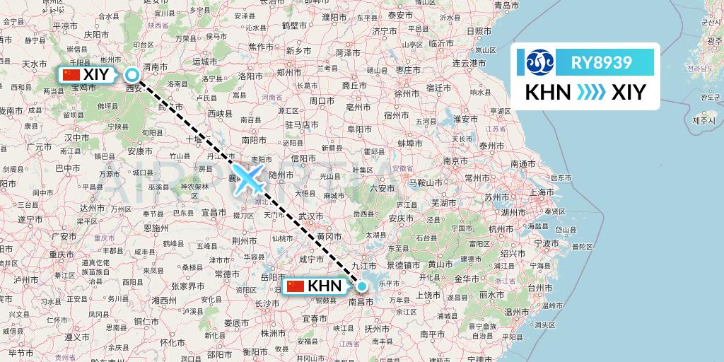 RY8939 Jiangxi Air Flight Map: Nanchang to Xi'an
