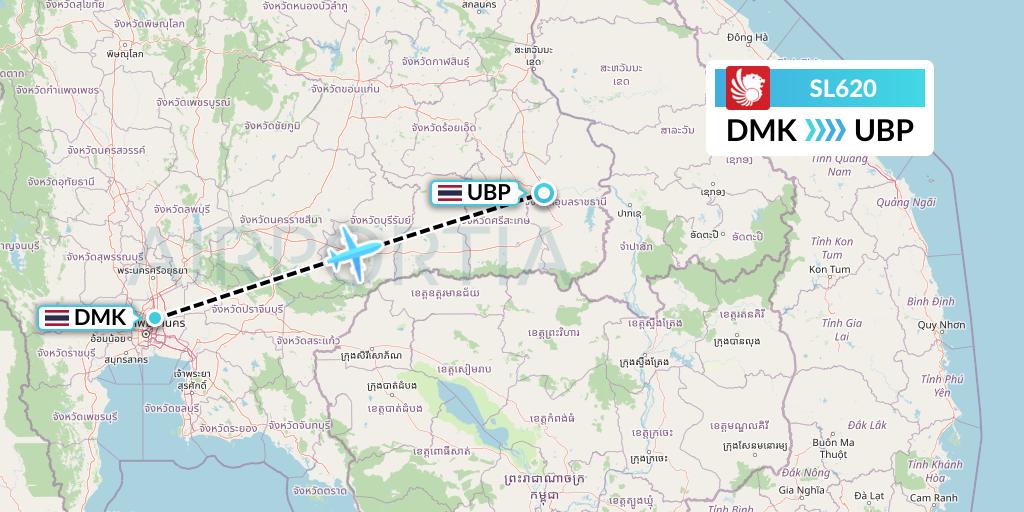 SL620 Thai Lion Air Flight Map: Bangkok to Ubon Ratchathani