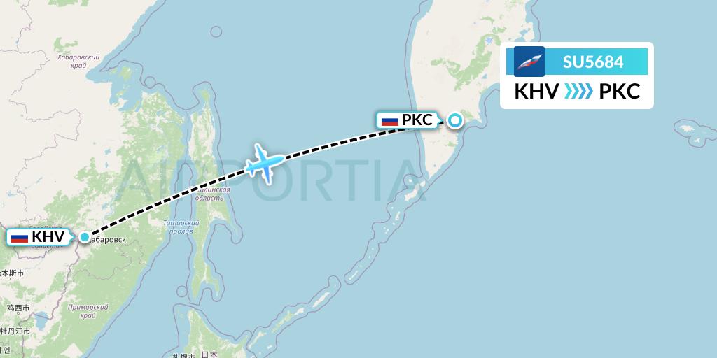 SU5684 Aeroflot Flight Map: Khabarovsk to Petropavlovsk-Kamchatsky