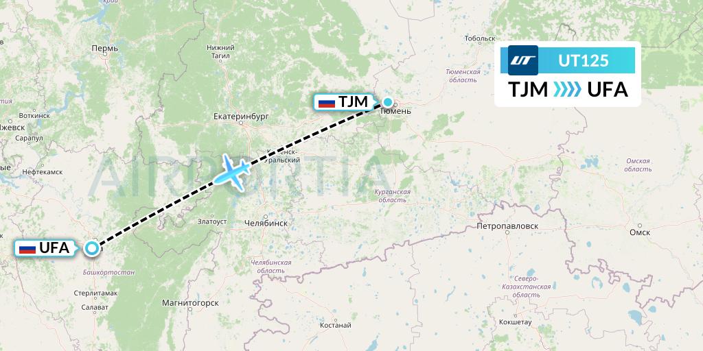 UT125 UTair Flight Map: Tyumen to Ufa