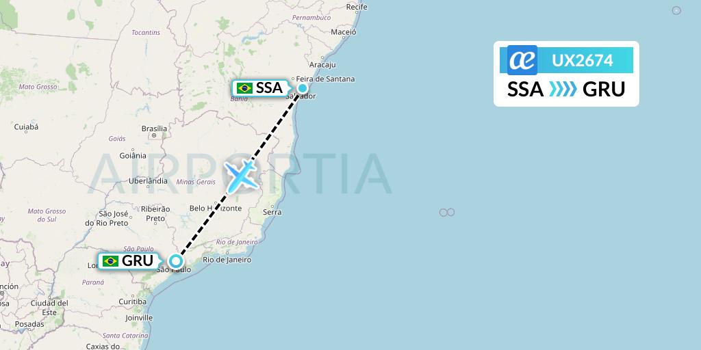 UX2674 Air Europa Flight Map: Salvador to Sao Paulo