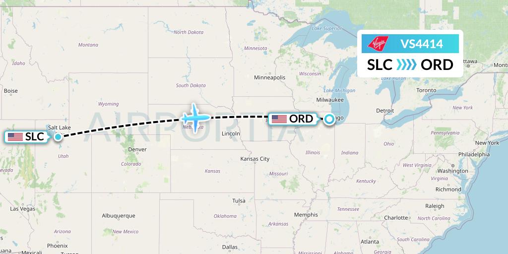 VS4414 Virgin Atlantic Airways Flight Map: Salt Lake City to Chicago