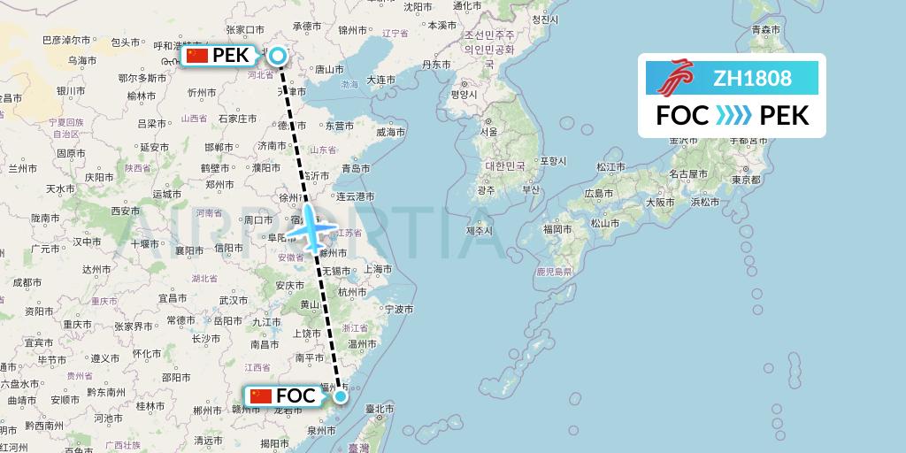 ZH1808 Shenzhen Airlines Flight Map: Fuzhou to Beijing