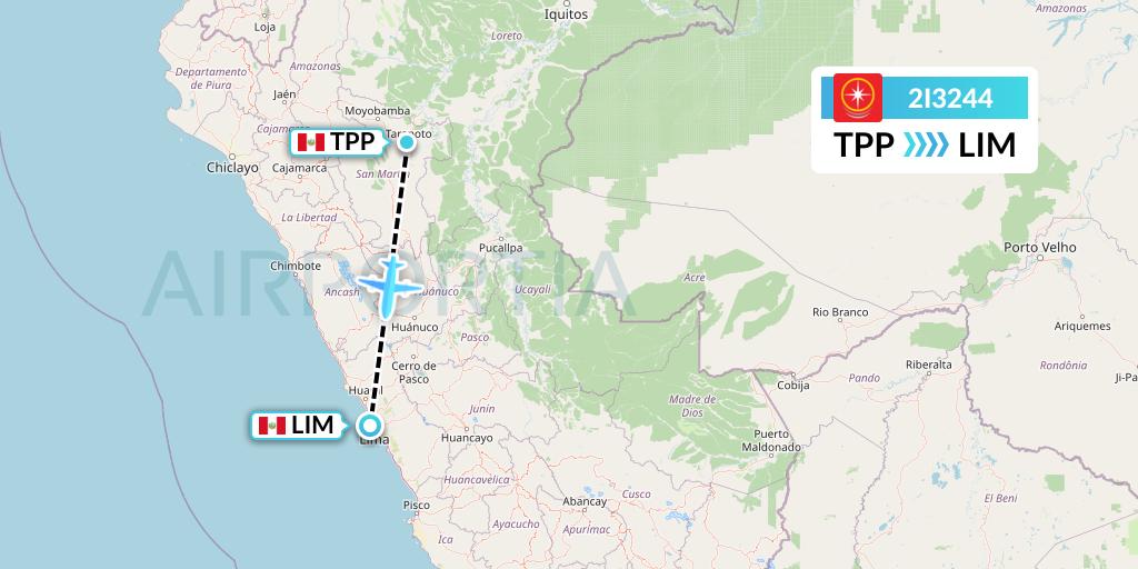 2I3244 Star Peru Flight Map: Tarapoto to Lima