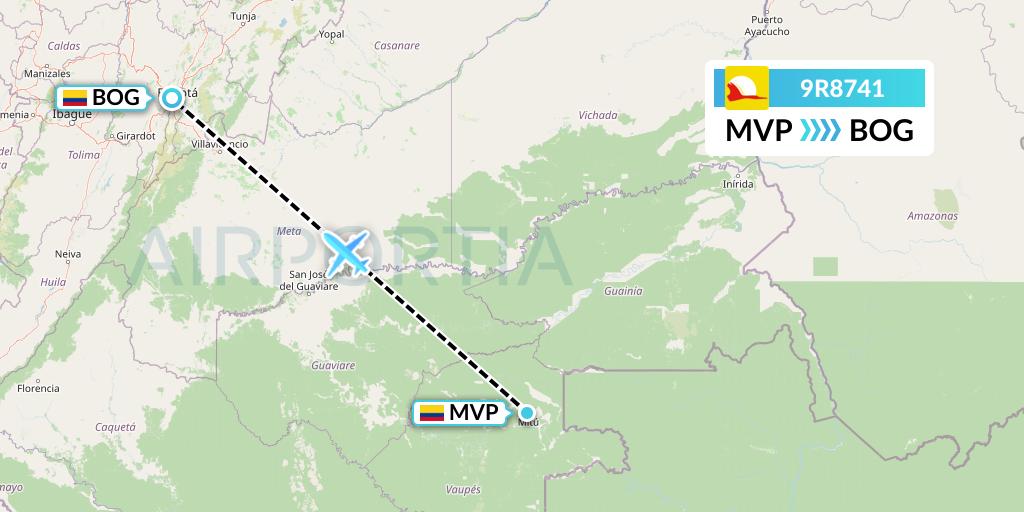 9R8741 Satena Flight Map: Mitu to Bogota