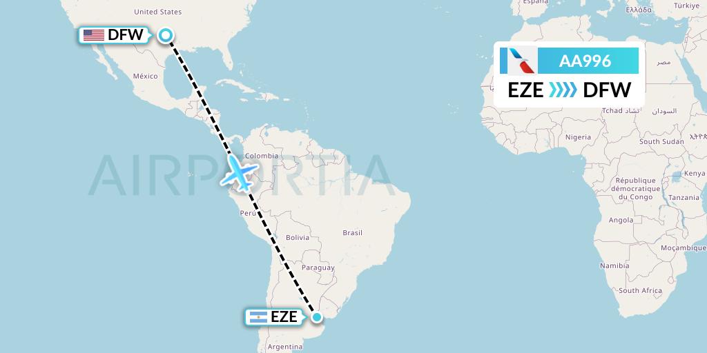 AA996 American Airlines Flight Map: Buenos Aires to Dallas