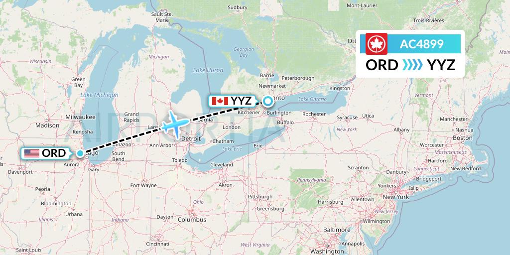 AC4899 Air Canada Flight Map: Chicago to Toronto