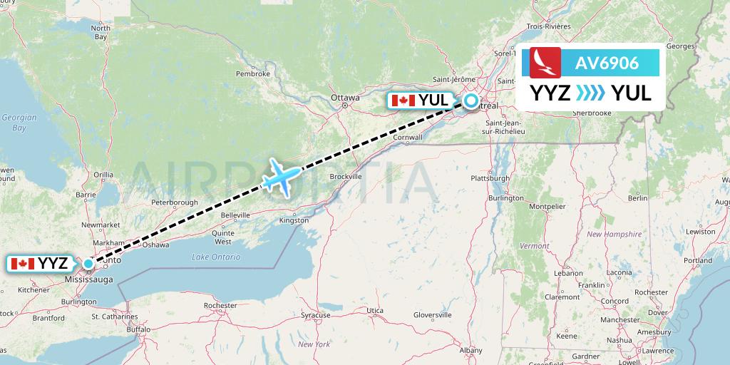 AV6906 Avianca Flight Map: Toronto to Montreal