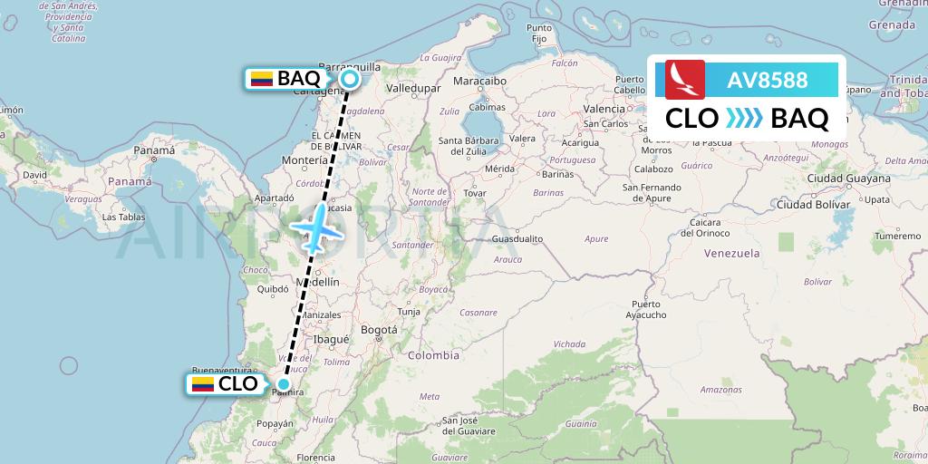 AV8588 Avianca Flight Map: Cali to Barranquilla