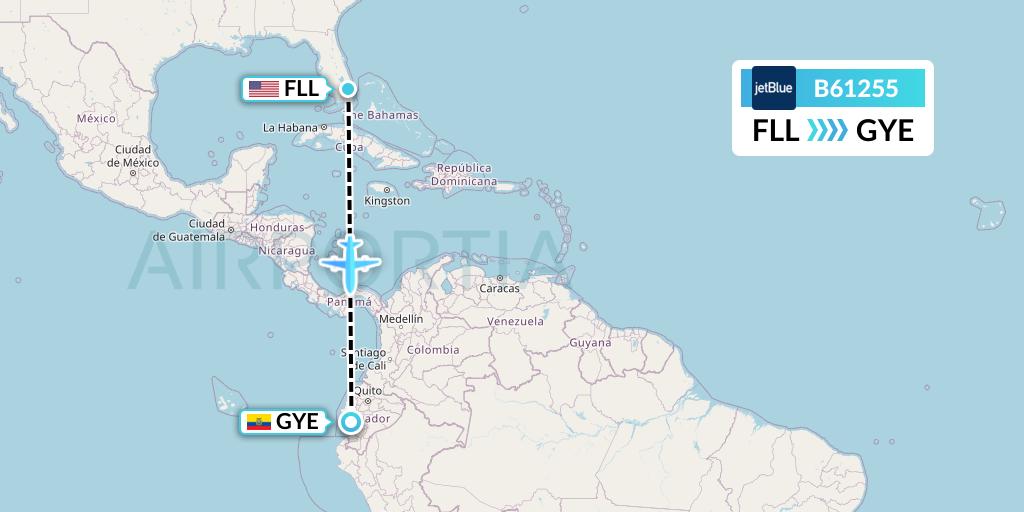 B61255 JetBlue Airways Flight Map: Fort Lauderdale to Guayaquil
