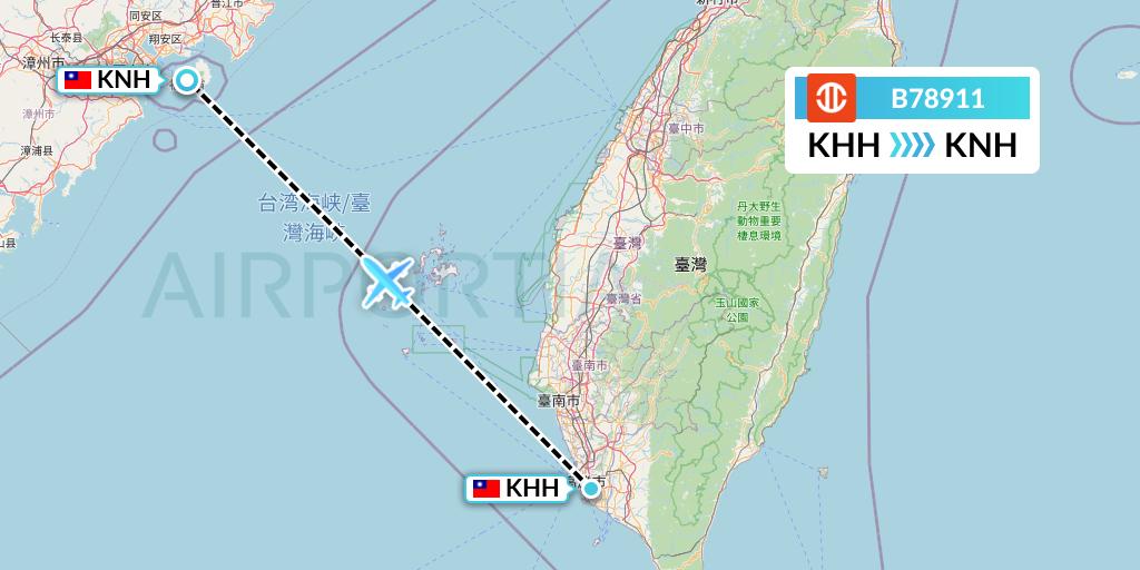 B78911 UNI Air Flight Map: Kaohsiung to Kinmen
