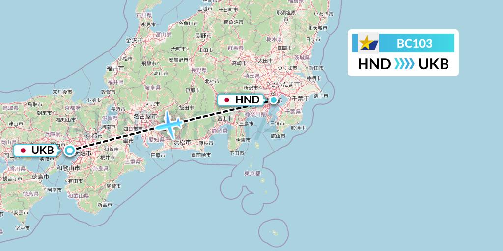 BC103 Skymark Airlines Flight Map: Tokyo to Kobe