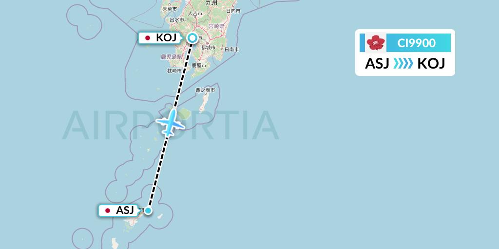 CI9900 China Airlines Flight Map: Amami to Kagoshima
