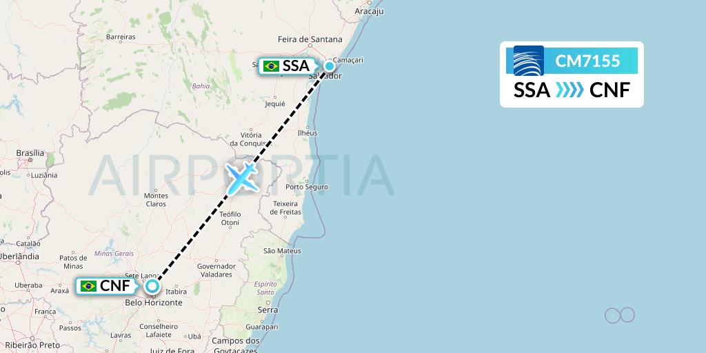 CM7155 Copa Airlines Flight Map: Salvador to Belo Horizonte