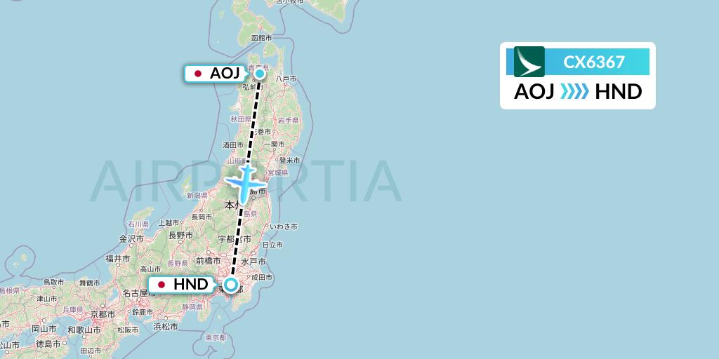 CX6367 Cathay Pacific Flight Map: Aomori to Tokyo
