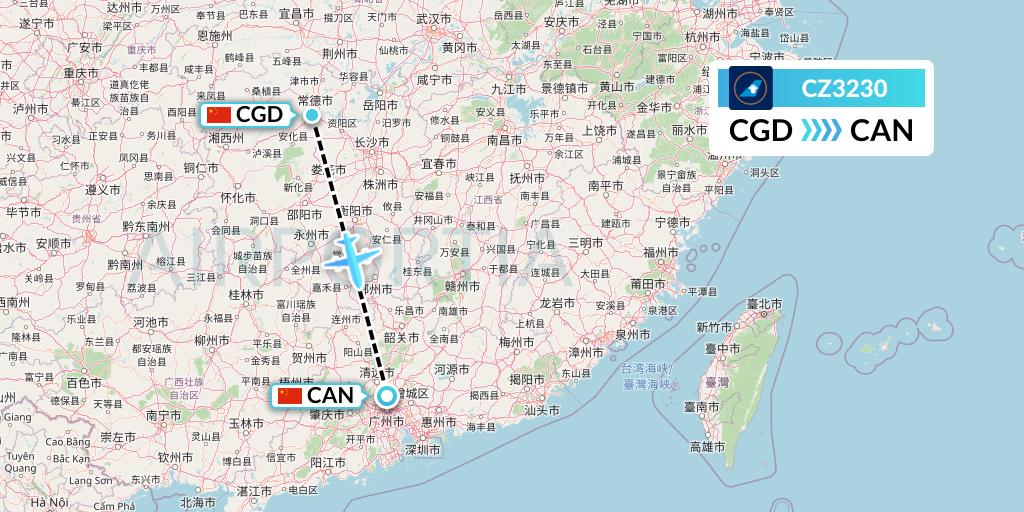 CZ3230 China Southern Airlines Flight Map: Changde to Guangzhou