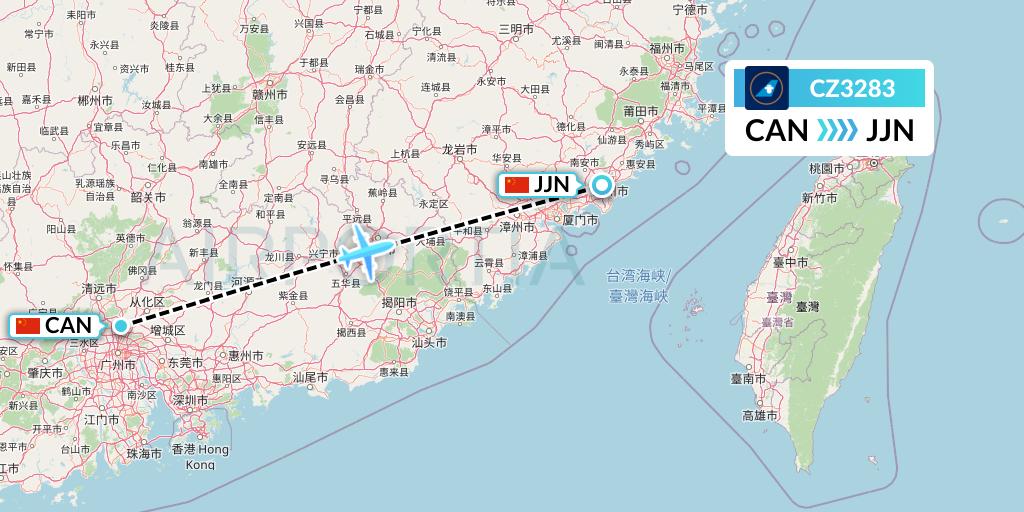 CZ3283 China Southern Airlines Flight Map: Guangzhou to Jinjiang
