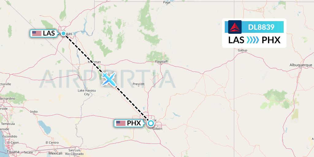 DL8839 Delta Air Lines Flight Map: Las Vegas to Phoenix