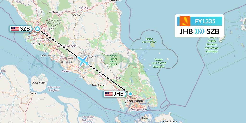 FY1335 Firefly Flight Map: Johor Bahru to Kuala Lumpur