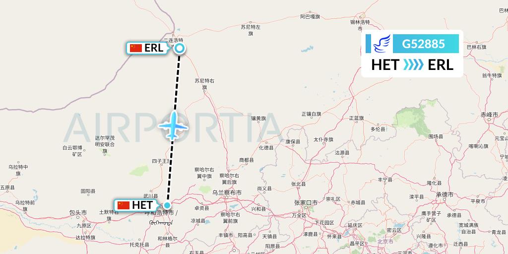 G52885 China Express Airlines Flight Map: Hohhot to Erenhot