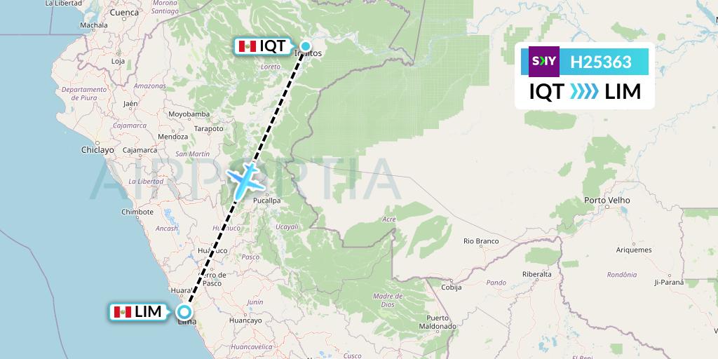 H25363 Sky Airline Flight Map: Iquitos to Lima