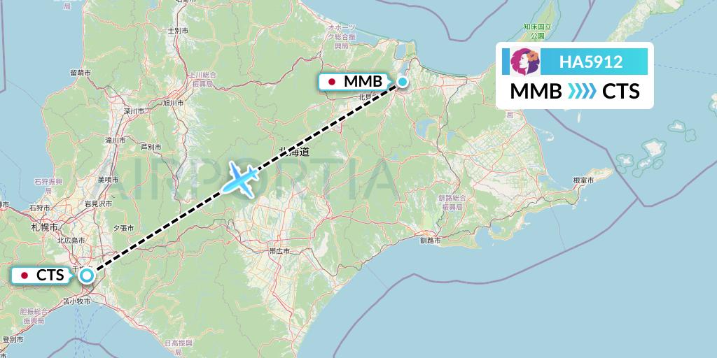 HA5912 Hawaiian Airlines Flight Map: Memanbetsu to Sapporo
