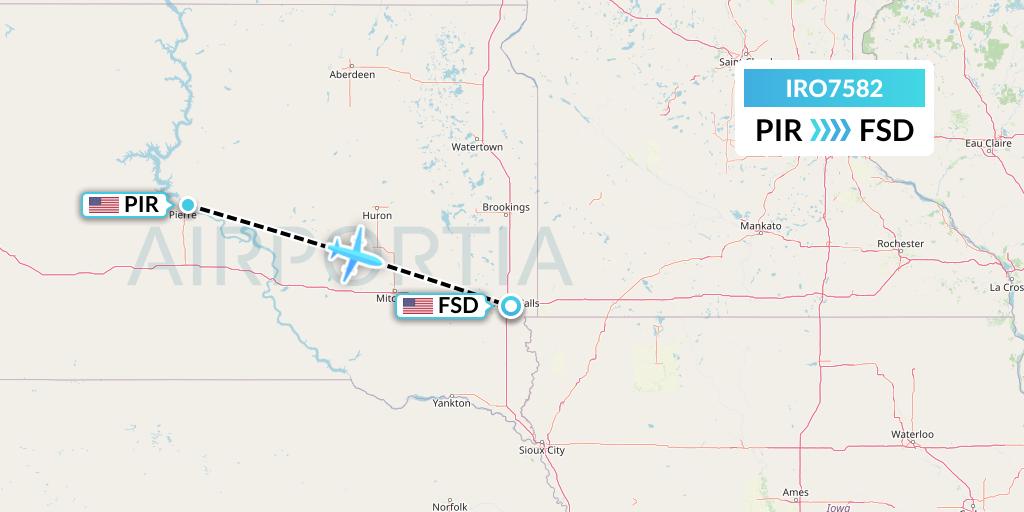 IRO7582 CSA Air Flight Map: Pierre to Sioux Falls