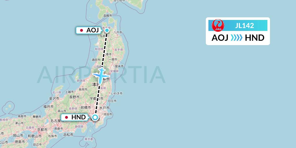 JL142 Japan Airlines Flight Map: Aomori to Tokyo