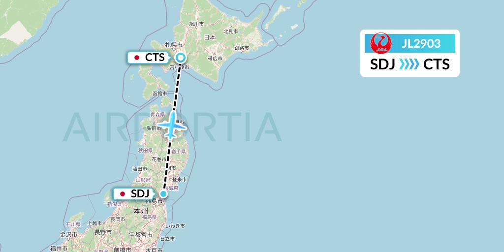 JL2903 Japan Airlines Flight Map: Sendai to Sapporo