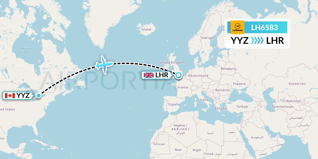 LH6583 Lufthansa Flight Map: Toronto to London