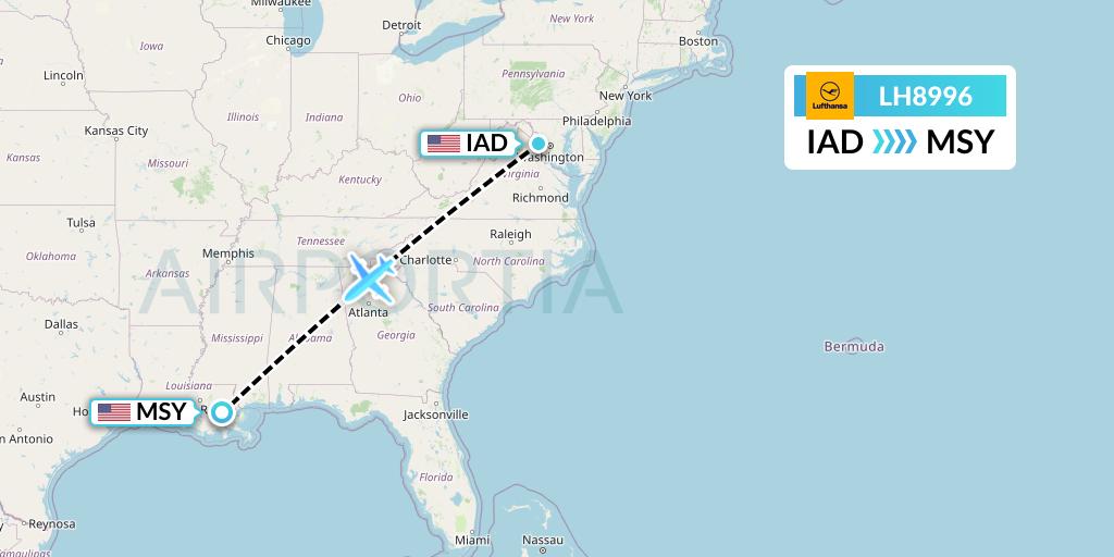 LH8996 Lufthansa Flight Map: Washington to New Orleans
