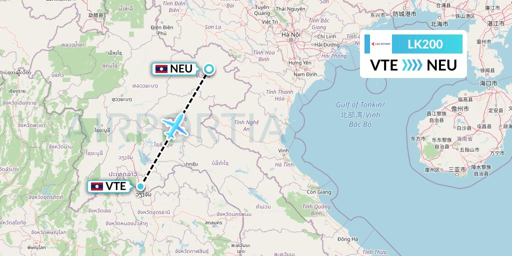 LK200 Lao Skyway Flight Map: Vientiane to Laos