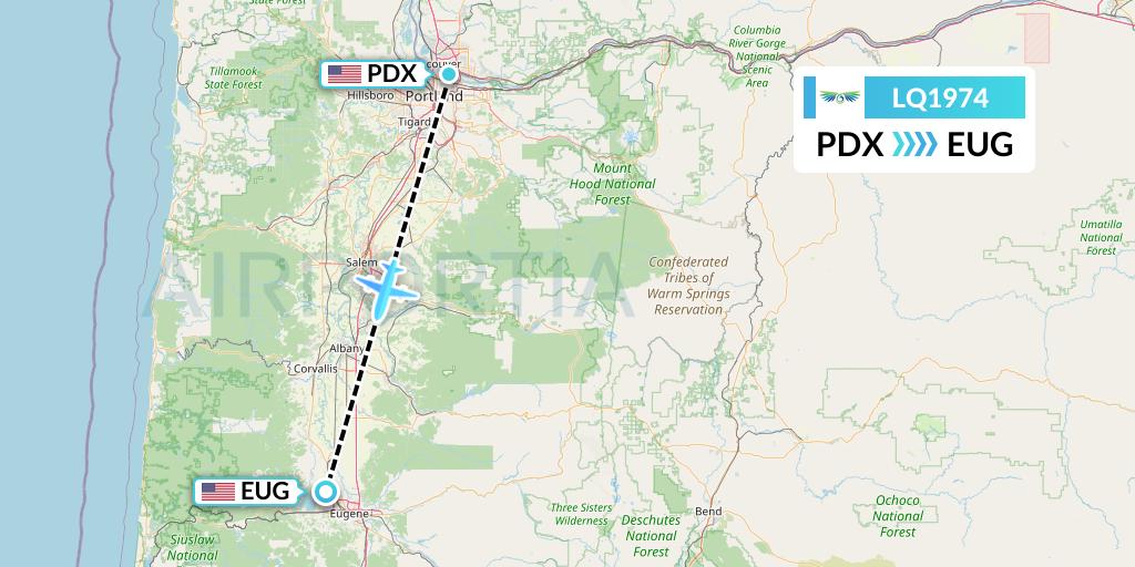 LQ1974 Lanmei Airlines Flight Map: Portland to Eugene