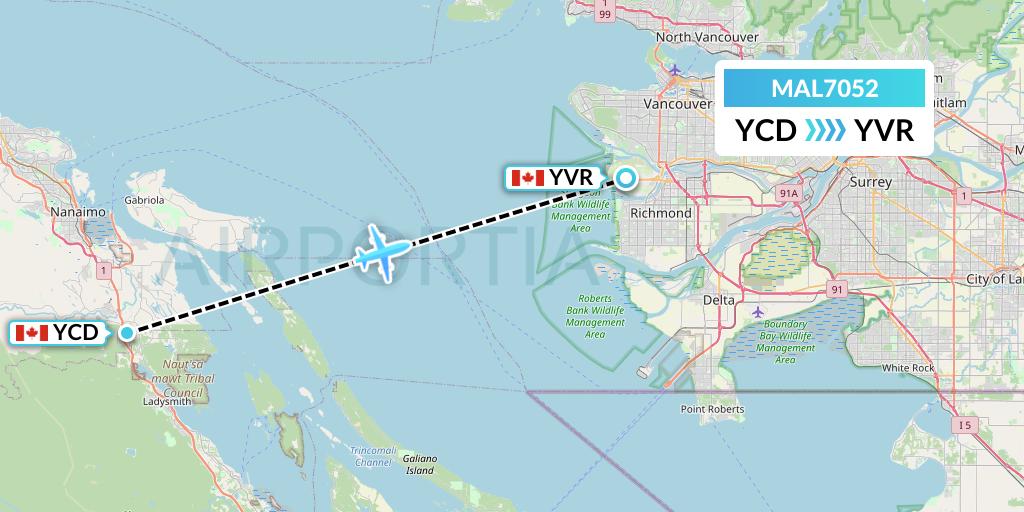 MAL7052 Morningstar Air Express Flight Map: Nanaimo to Vancouver